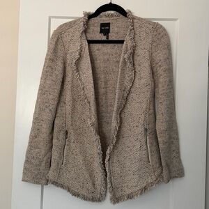 NIC+ZOE Fringe Trim Lapel Long Sleeve Snap Cuff Open Front Jacket